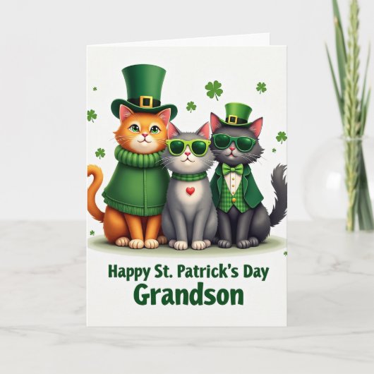 St Patricks Day Felines Glitter Card カード (正面)