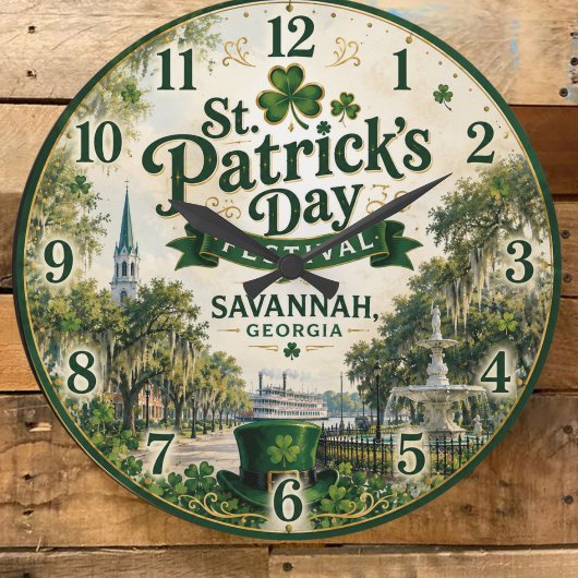 St. Patrick's Day Festival Savannah Georgia Irish ラージ壁時計
