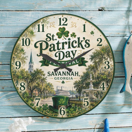 St. Patrick's Day Festival Savannah Georgia Irish ラージ壁時計