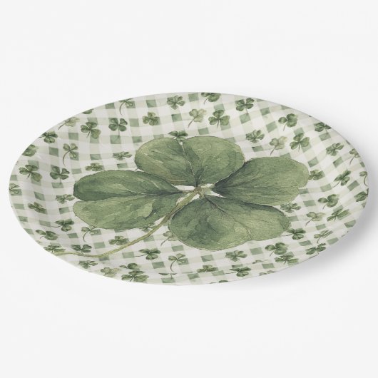 St Patrick's Day Four Leaf Clover ペーパープレート (アングル)