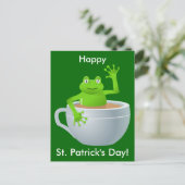 St.Patrick's Day Frog in Tea Cupはがき ポストカード (スタンド正面)