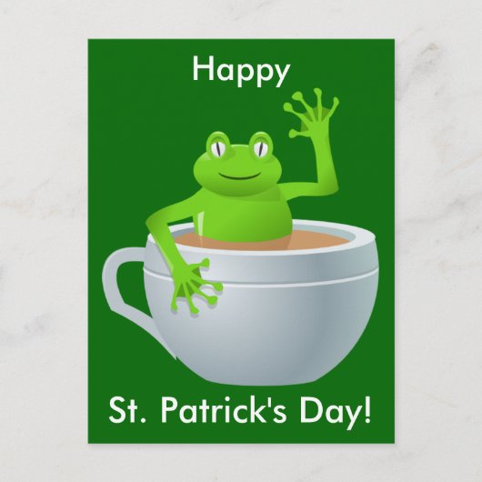 St.Patrick's Day Frog in Tea Cupはがき ポストカード (正面)
