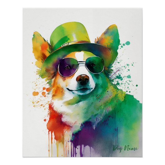 St Patricks Day - Funny Corgi Dog Irish Costume ポスター (正面)