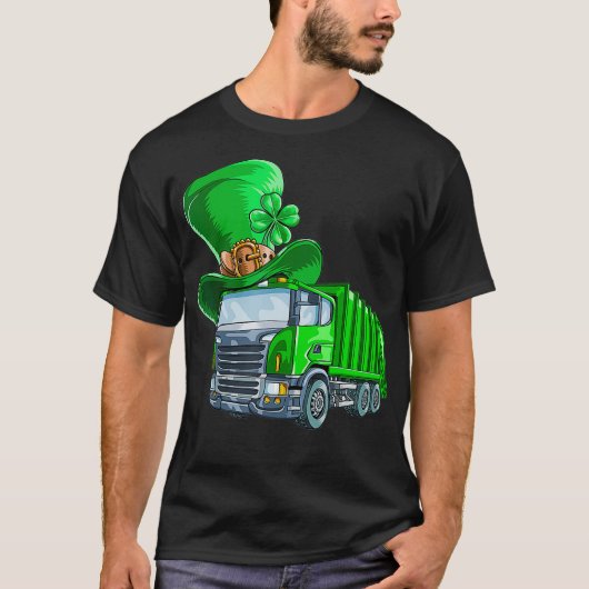 St Patricks Day Garbage Truck Shamrock Men Kids Tシャツ (正面)
