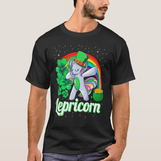 St Patricks Day Girls Dabbing Unicorn Leprechaun L Tシャツ (正面)