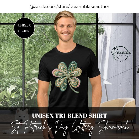 St. Patrick's Day Glitter Shamrock Unisex トライブレンドＴシャツ