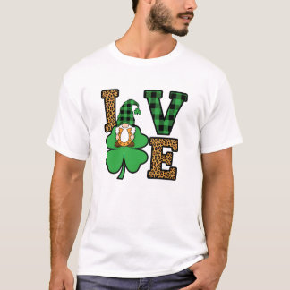St Patrick's Day Gnome Love Leopard Plaid Art Tシャツ