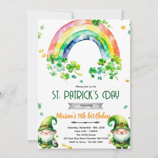 St Patricks Day gnome party invitation 招待状 (正面)