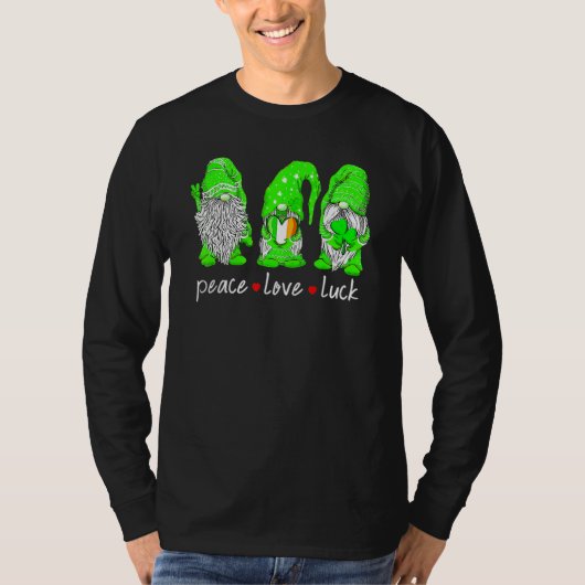 St Patrick's Day Gnome Peace Love Luck Heart Shamr Tシャツ (正面)