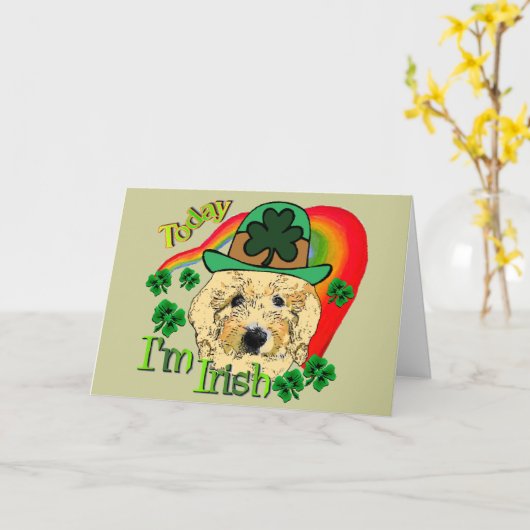 St patricks day Goldendoodle カード (黄色い花)