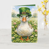 St. Patrick's Day Goose With Glasses カード (黄色い花)