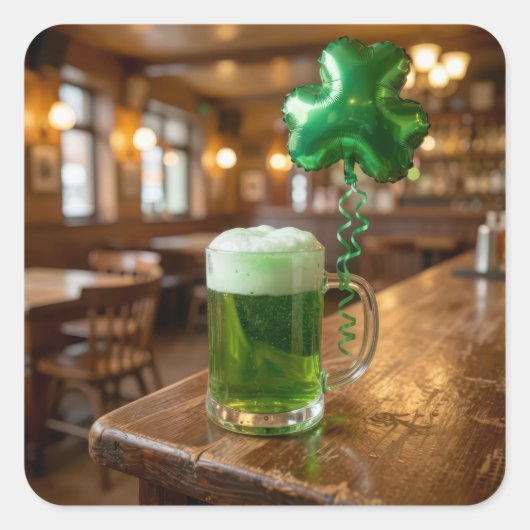 St. Patrick's Day Green Beer and Balloon スクエアシール (正面)