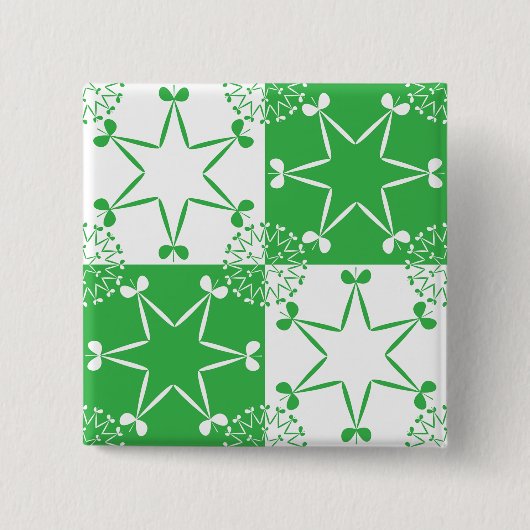 St Patricks Day Green Clover Star Geometric 缶バッジ (正面)
