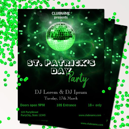 St. Patrick's Day Green Disco Ball Party Flyer チラシ