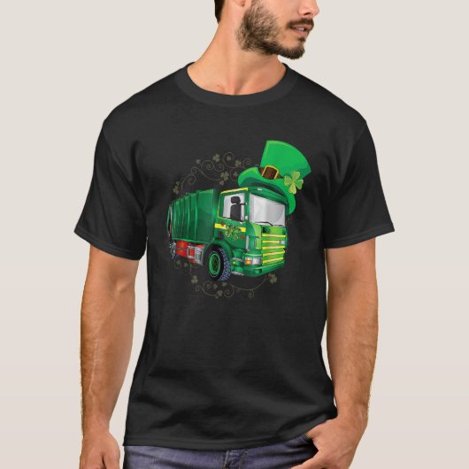 St Patrick's Day Green Garbage Truck Men Women Boy Tシャツ (正面)