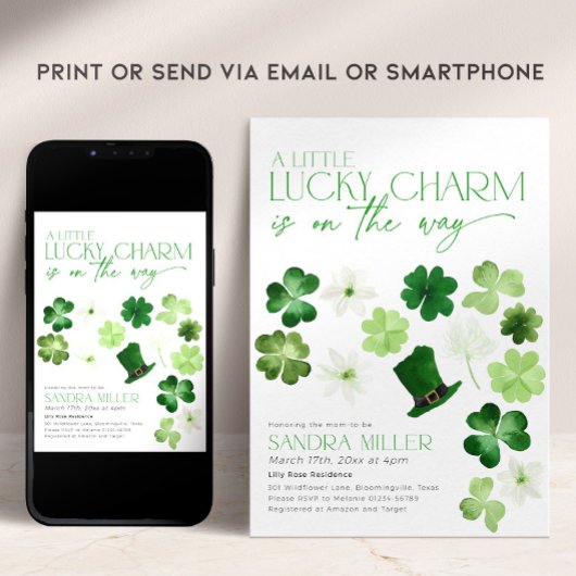 St. Patricks Day Green Shamrock Baby Shower 招待状