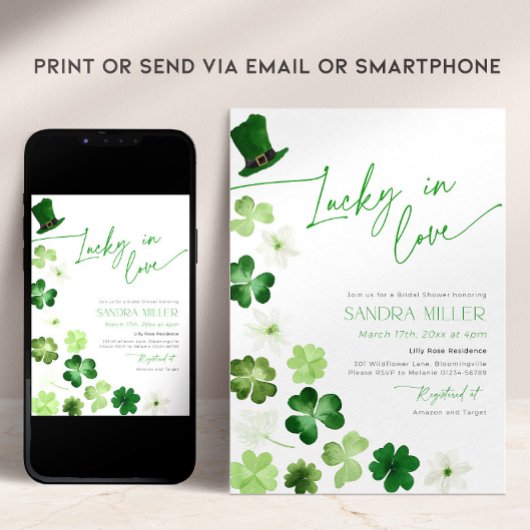 St. Patricks Day Green Shamrock Bridal Shower 招待状