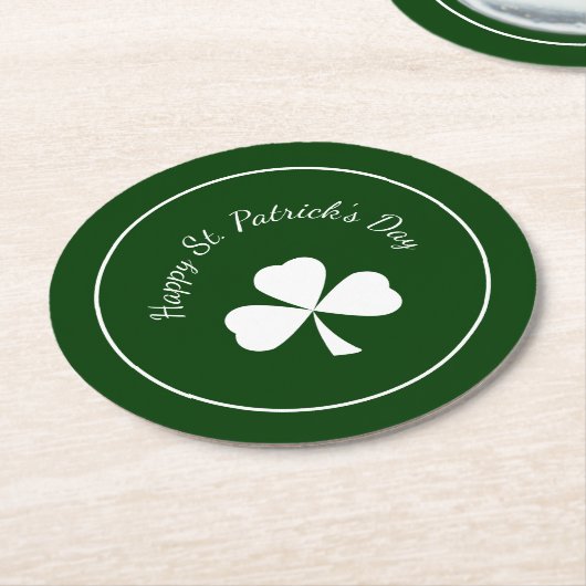 St. Patrick's Day Green shamrock Cute Clover ラウンドペーパーコースター (アングル)