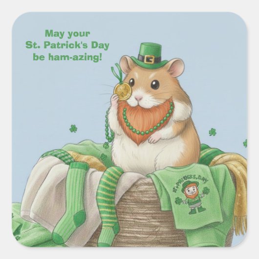 St. Patrick's Day Hamster Stickers スクエアシール (正面)