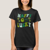 St Patricks Day Happy Go Lucky Shamrock Irish Retr Tシャツ (正面)