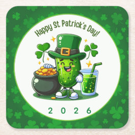 St Patricks Day Happy Pickle スクエアペーパーコースター