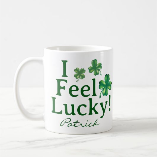 St. Patrick's Day I Feel Lucky Green Shamrock Trio コーヒーマグカップ (左)