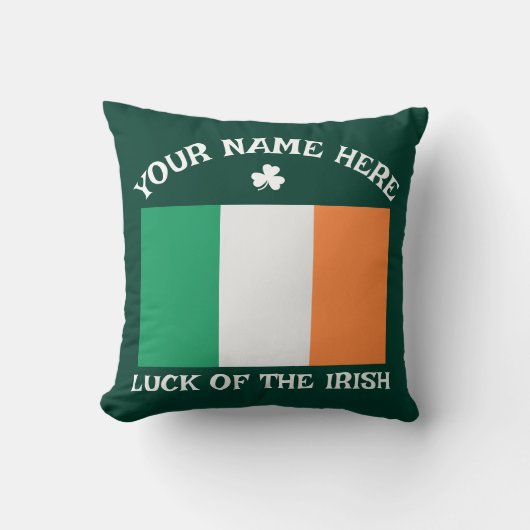 St Patrick's Day Ireland Flag Custom Name Shamrock クッション (正面)
