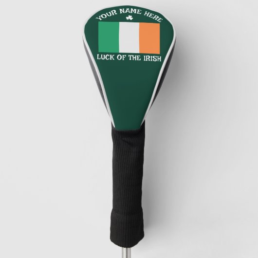 St Patrick's Day Ireland Flag Custom Name Shamrock ゴルフヘッドカバー (正面)