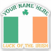 St Patrick's Day Ireland Flag Custom Name Shamrock シール (正面)