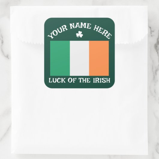 St Patrick's Day Ireland Flag Custom Name Shamrock スクエアシール (バッグ)