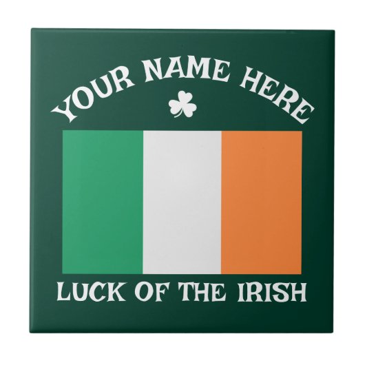 St Patrick's Day Ireland Flag Custom Name Shamrock タイル (正面)