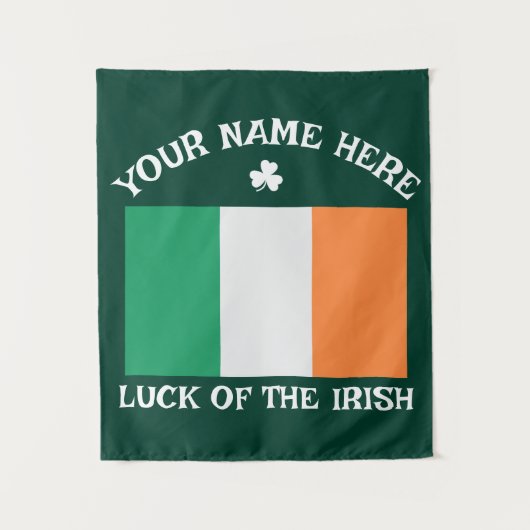 St Patrick's Day Ireland Flag Custom Name Shamrock タペストリー (正面)