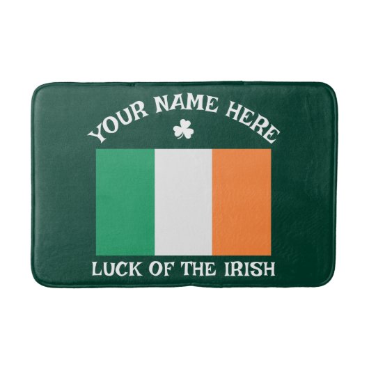 St Patrick's Day Ireland Flag Custom Name Shamrock バスマット (正面)