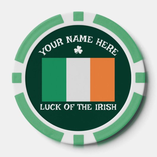 St Patrick's Day Ireland Flag Custom Name Shamrock ポーカーチップ (正面)