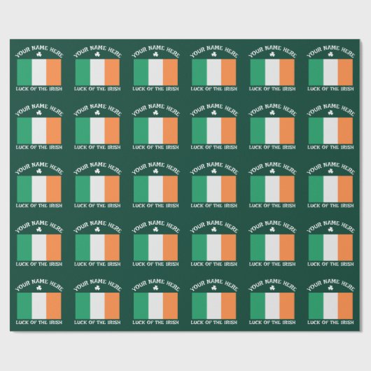 St Patrick's Day Ireland Flag Custom Name Shamrock ラッピングペーパー (フラット)