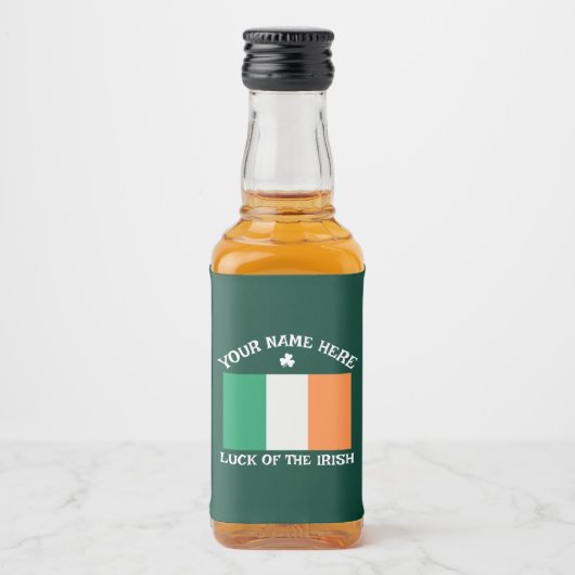 St Patrick's Day Ireland Flag Custom Name Shamrock リキュールボトルラベル (正面)