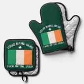 St Patrick's Day Ireland Flag Custom Name Shamrock 鍋つかみ&鍋敷きセット (正面/裏面)