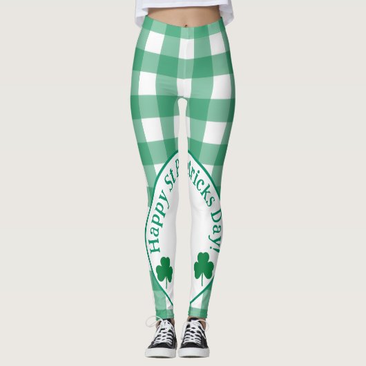 St Patricks Day Irish Clover Green Check レギンス (正面)