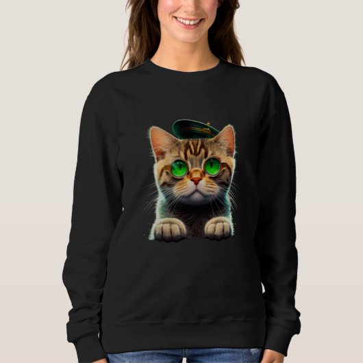 St Patrick's Day Irish Cute Cat Mom Dad Kitties スウェットシャツ (正面)