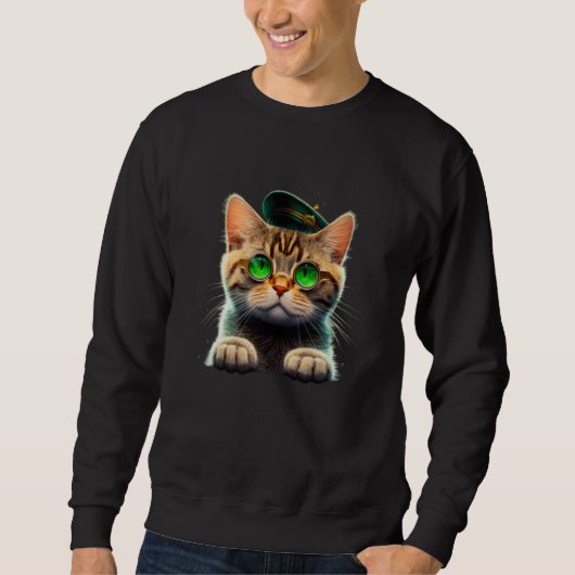 St Patrick's Day Irish Cute Cat Mom Dad Kitties スウェットシャツ (正面)