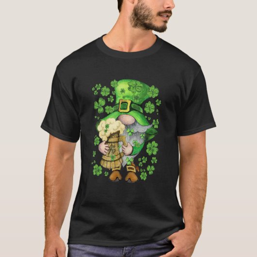 St Patrick's Day Irish Gnome Jar Of Beer & Shamroc Tシャツ (正面)