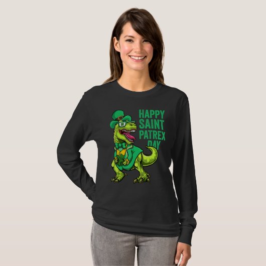 St Patricks Day Irish Leprechaun Dinosaur T Rex Bo Tシャツ (正面フル)