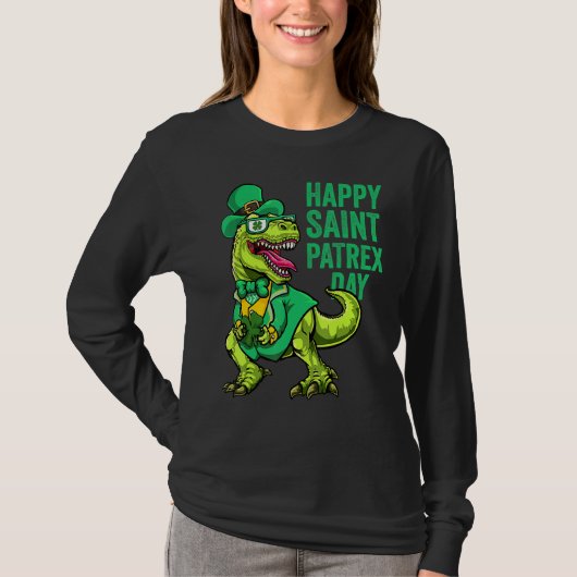 St Patricks Day Irish Leprechaun Dinosaur T Rex Bo Tシャツ (正面)