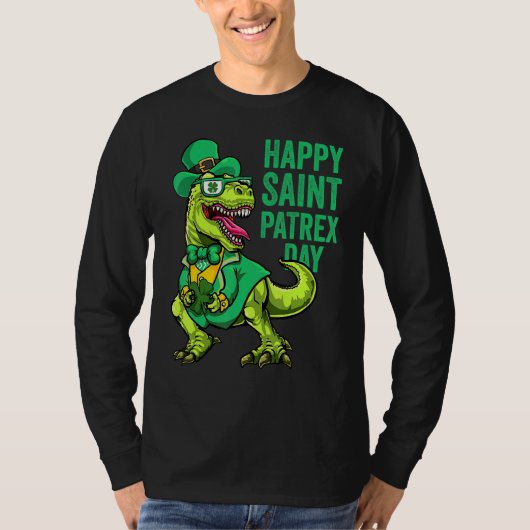 St Patricks Day Irish Leprechaun Dinosaur T Rex Bo Tシャツ (正面)