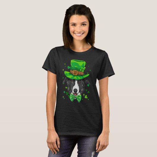 St Patrick's Day Leprechaun Border Collie Dog Sham Tシャツ (正面フル)