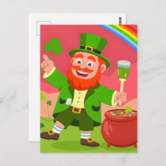 St. Patrick's Day Leprechaun Illustration  ポストカード (正面/裏面)