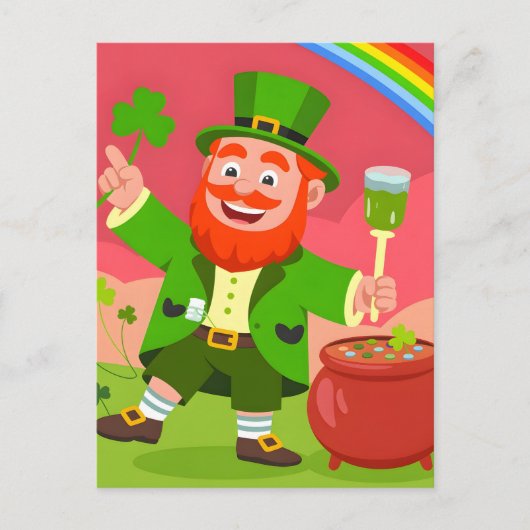 St. Patrick's Day Leprechaun Illustration  ポストカード (正面)