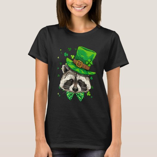 St Patrick's Day Leprechaun Raccoon Shamrock Irish Tシャツ (正面)