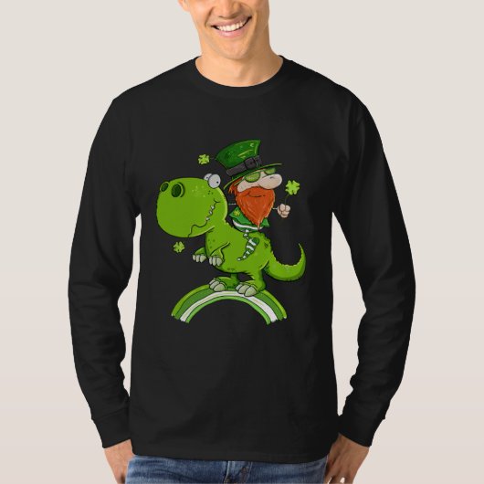 St Patricks Day Leprechaun Riding A Dinosaur Shamr Tシャツ (正面)