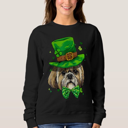 St Patrick's Day Leprechaun Shamrock Shih Tzu Iris スウェットシャツ (正面)